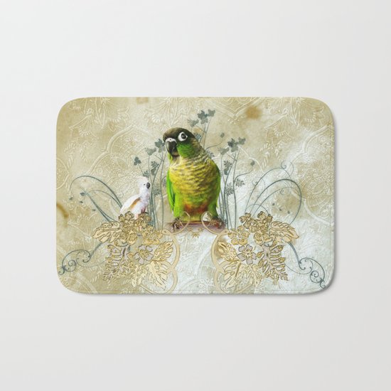 Wonderful, cute parrot Bath Mat