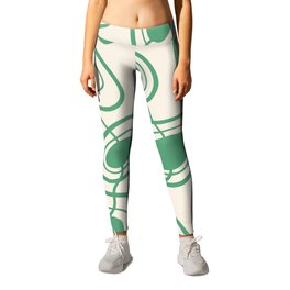Abstract Mid Century Modern Shapes PatternSeamless - Eggshell and Green Leggings