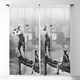Tough Par Four - Golf Game at 1000 feet black and white photograph Blackout Curtain