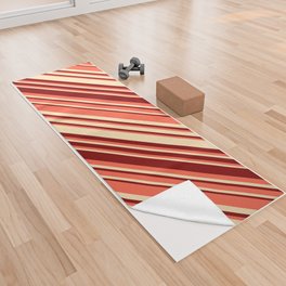 [ Thumbnail: Red, Beige, and Maroon Colored Striped/Lined Pattern Yoga Towel ]
