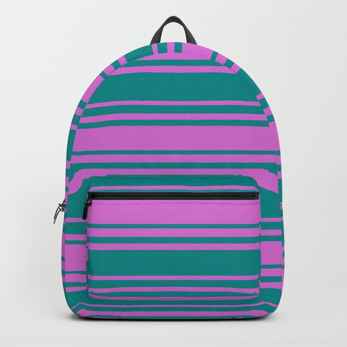 Orchid and Dark Cyan Colored Stripes/Lines Pattern Backpack