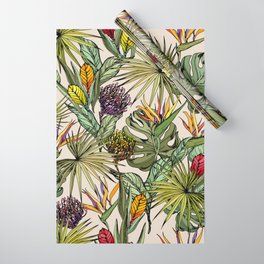 Tropical leaves and flowers Wrapping Paper