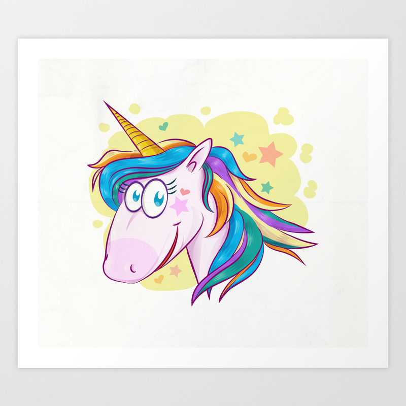 Unicorn Face Cartoon On Background Art Print By Doomko Society6
