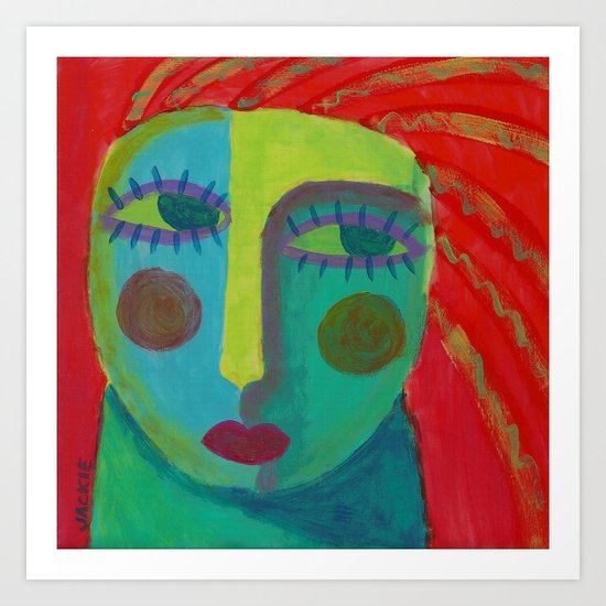 Colorful Abstract Face Original Acrylic Painting Art Print By