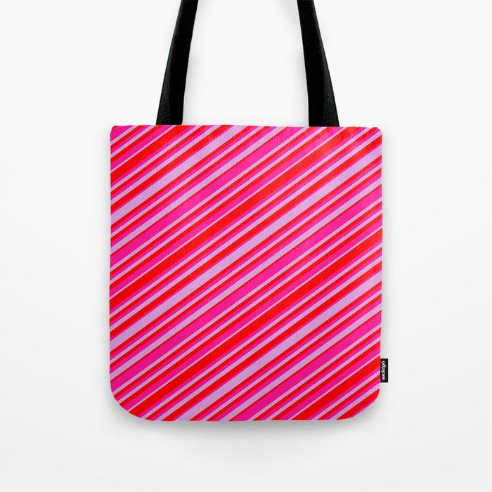 Plum, Red & Deep Pink Colored Lined/Striped Pattern Tote Bag