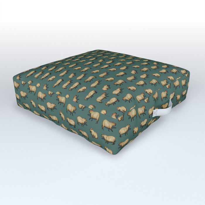 Cute Capybara Pattern - Giant Rodents on Dark Teal Outdoor Floor Cushion