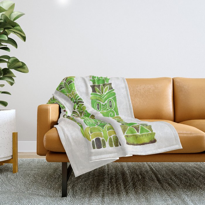 Tiki Totems – Green Throw Blanket