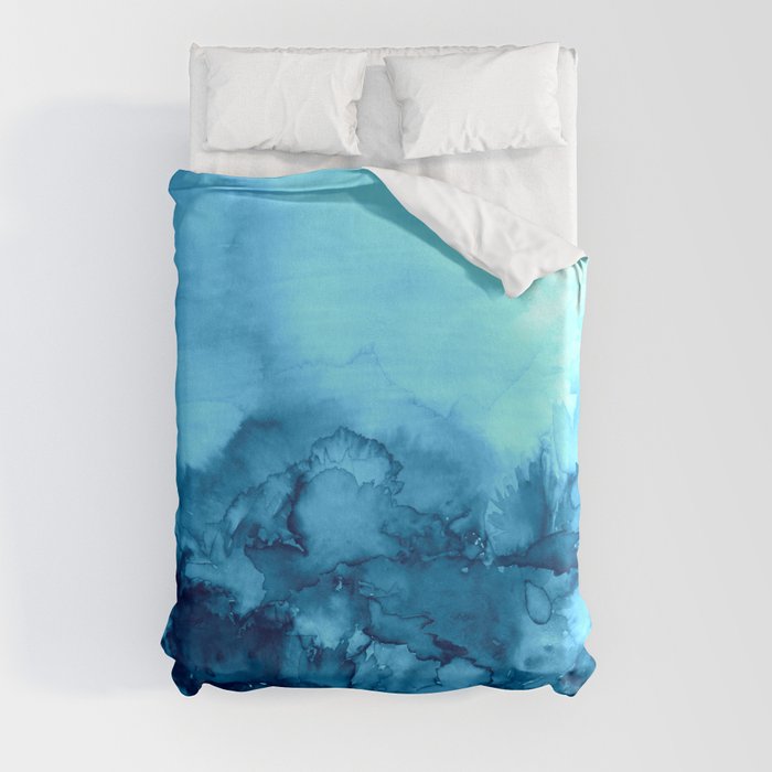 INTO ETERNITY, TURQUOISE Colorful Aqua Blue Watercolor Painting Abstract Art Floral Landscape Nature Duvet Cover