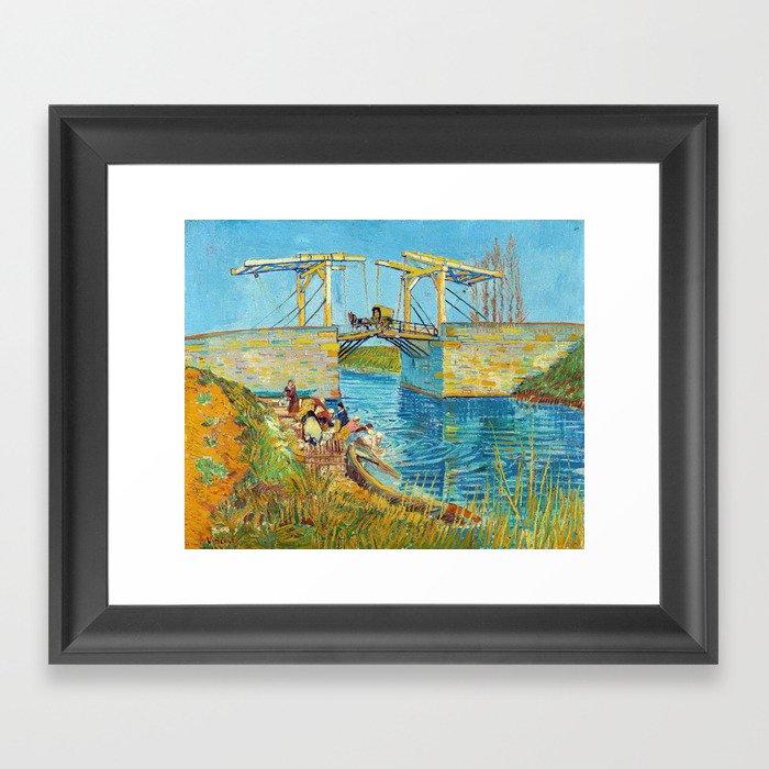 Vincent van Gogh - Langlois Bridge at Arles with Women Washing Framed Art Print