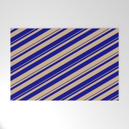 [ Thumbnail: Tan & Dark Blue Colored Stripes/Lines Pattern Welcome Mat ]