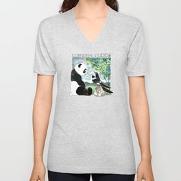 Panda meets Magpie V Neck T Shirt