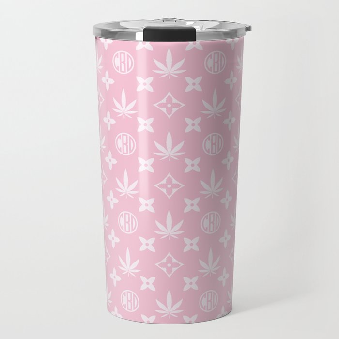 Pink Marijuana tile pattern. Digital Illustration background Travel Mug