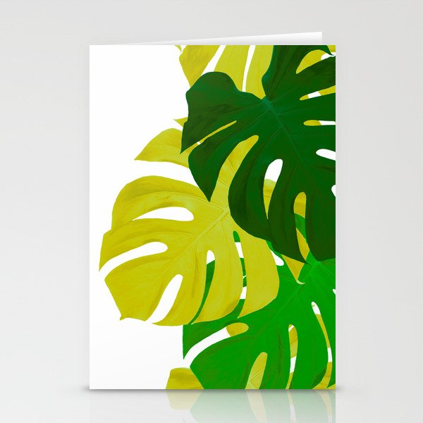 Green Monstera Leaves White Background #decor #society6 #buyart Stationery Cards