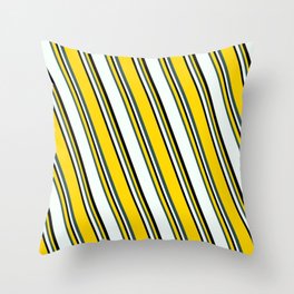 [ Thumbnail: Yellow, Dark Slate Gray, Mint Cream & Black Colored Stripes/Lines Pattern Throw Pillow ]