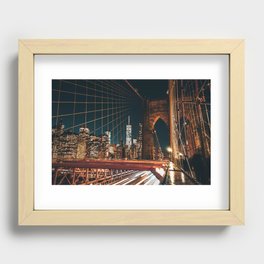 Brooklyn Bridge and Manhattan skyline in New York City at night Recessed Framed Print