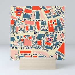paris map blue Mini Art Print