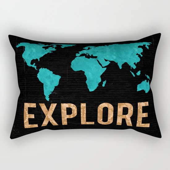 World Map - Teal and Copper Explore Globe Rectangular Pillow