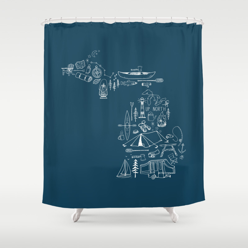 Michigan Up North Navy Collage Shower Curtain By Greatlakeslocals Up North Navy Collage Shower Curtain