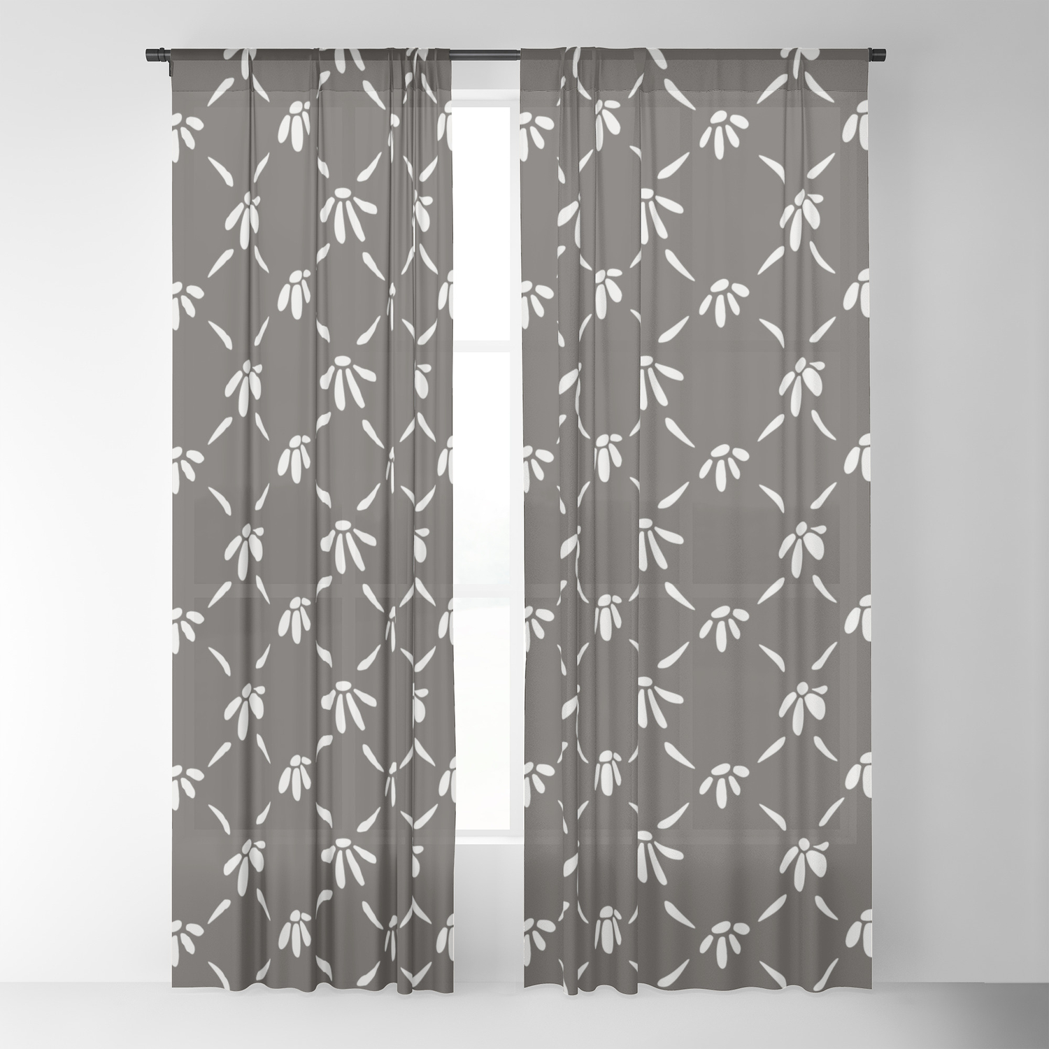 Floral Geometric Pattern Chocolate Brown Sheer Curtain By