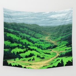 Green Hills Bright Rolling Fantasy Vista Wall Tapestry