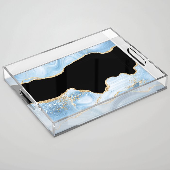 Blue & Gold Glitter Agate Texture 03 Acrylic Tray