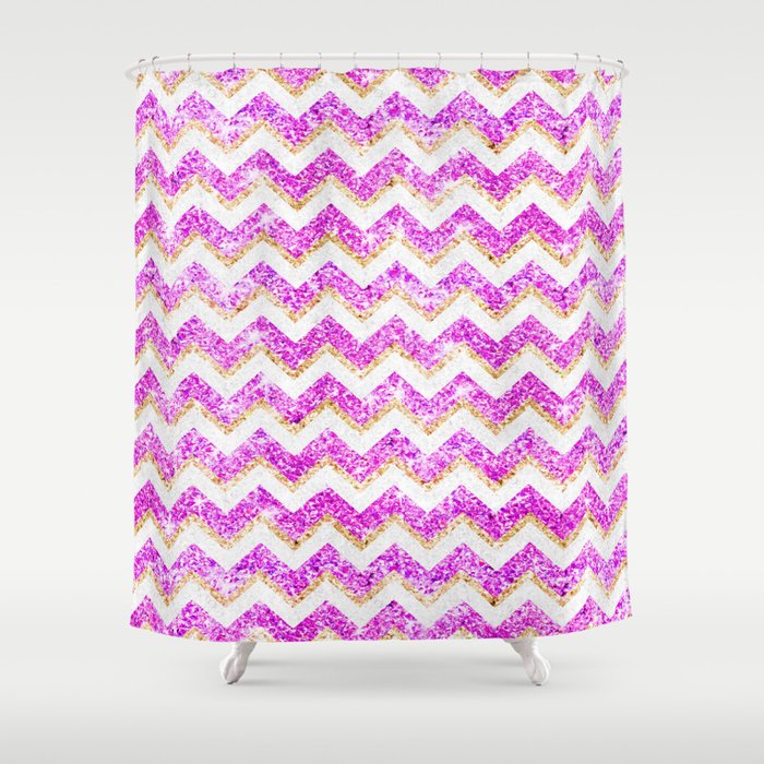 Chevron Pattern Girly Gold Purple Pink Glitter Photo Shower