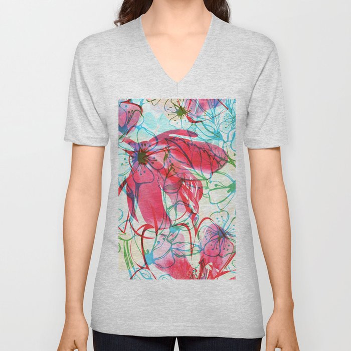 Sakura Japanese Painting V Neck T Shirt
