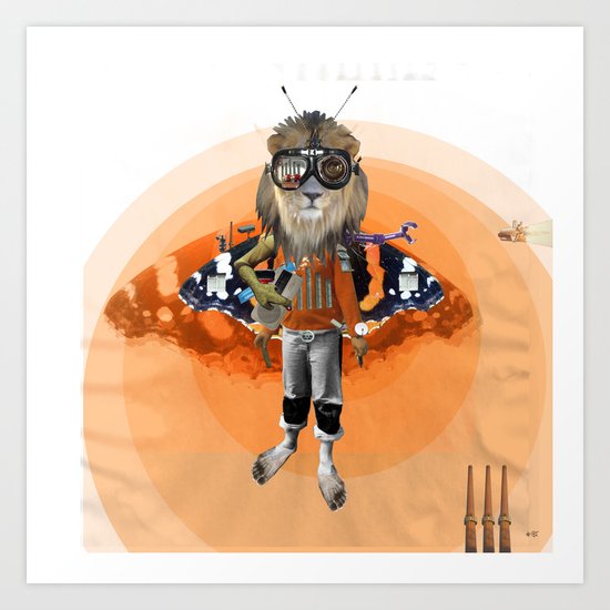 Lion Kid Collage 1 Art Print