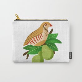 12 Days of Christmas: Partridge in a Pear Tree Carry-All Pouch | Green, Brown, Pear, 12Daysofchristmas, Christmasart, Bird, Gold, Digital, Holiday, Painting 