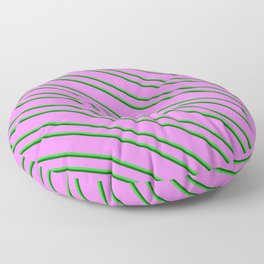 [ Thumbnail: Violet, Lime Green & Dark Green Colored Pattern of Stripes Floor Pillow ]