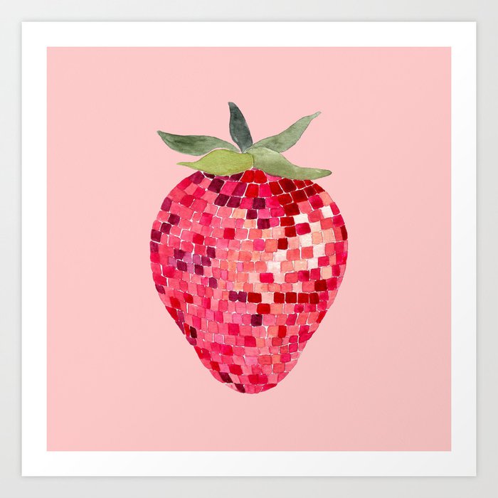 Disco Ball Strawberry Art Print