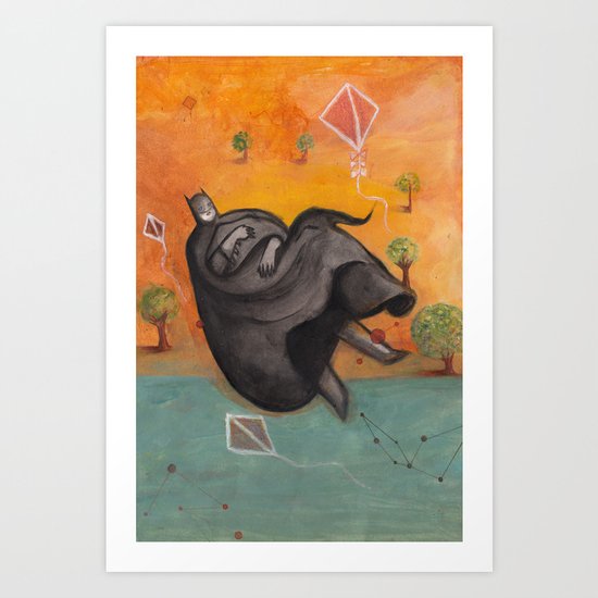 Caped Crusader Dreams of Kites Art Print