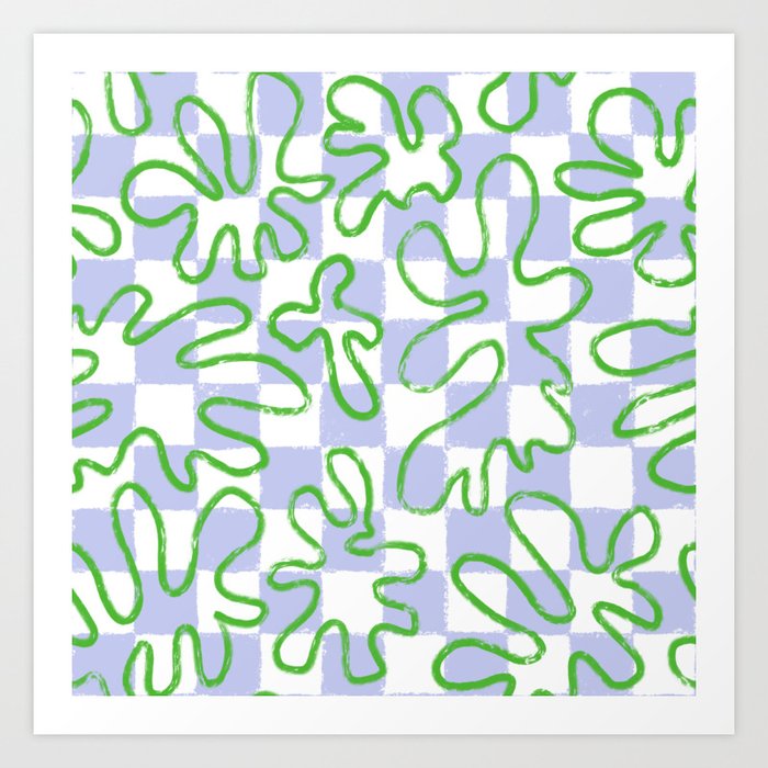 Organic Matisse Shapes on Hand-drawn Checkerboard 3.0 Art Print