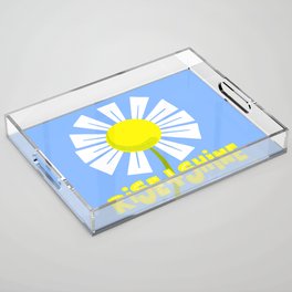 Rise And Shine Retro Modern Daisy Flower Sky Blue Acrylic Tray