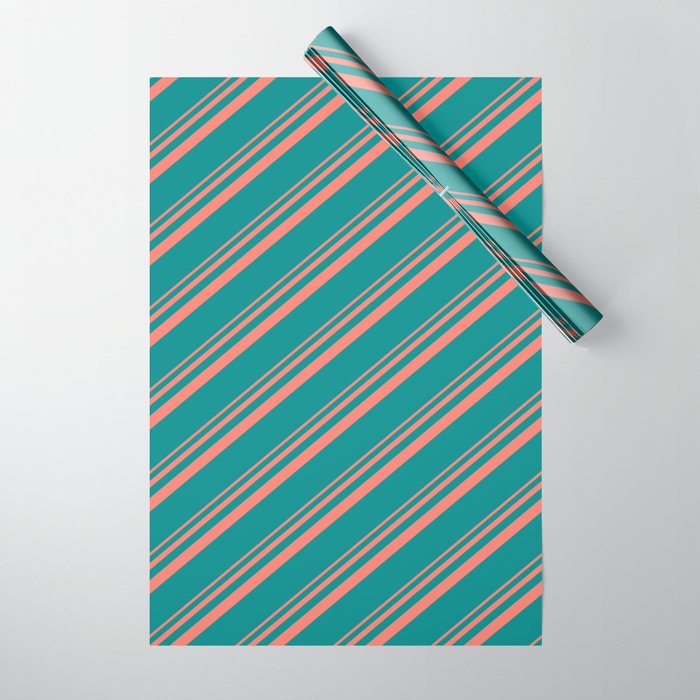 Salmon and Dark Cyan Colored Lined/Striped Pattern Wrapping Paper