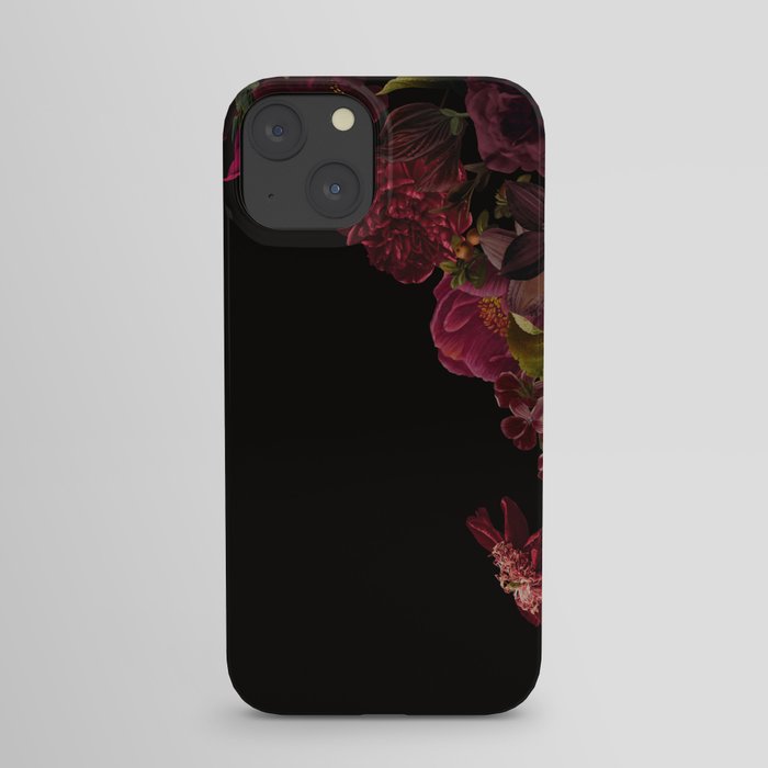 Vintage & Shabby Chic - Antique Dark Roses And Anemones On Black iPhone Case