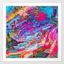 Whimsical Psychedelic Trippy Neon Rainbow Chaos Abstract Art Print