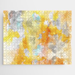 Warm Ocean Marble Watercolor Water Waves Brushstrokes Yellow Orange Peach Jigsaw Puzzle