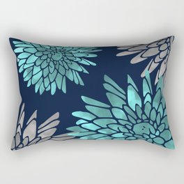 Floral Chrysanthemum Modern Navy Aqua Rectangular Pillow