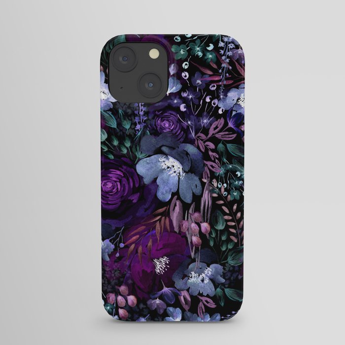 Deep Floral Chaos blue & violet iPhone Case