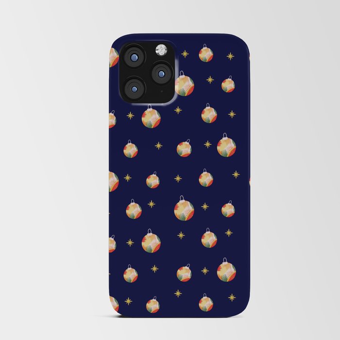 Watercolor Christmas Balls On Blue Print Christmas Pattern iPhone Card Case