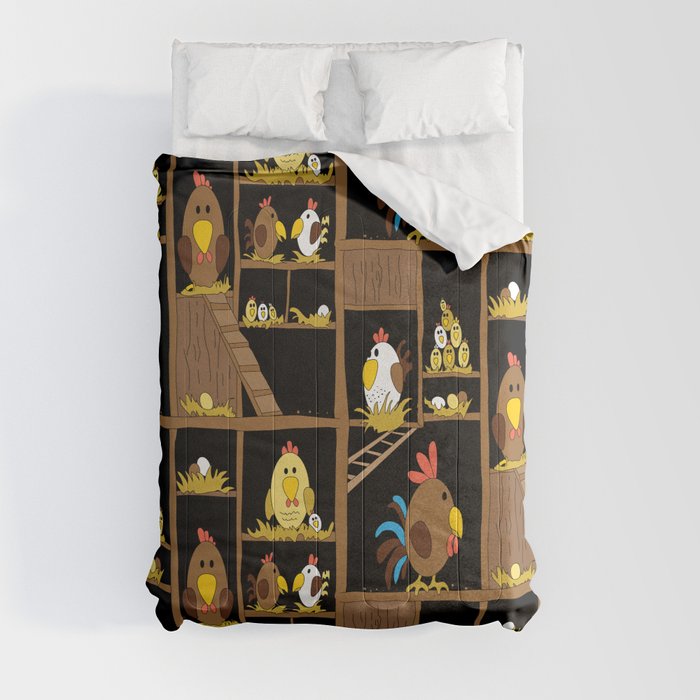 Chicken Coop - by Kara Peters - chickens, farm, illustration, birds Comforter