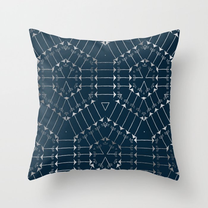 Navy Silver Arrow Geometric Pattern Throw Pillow