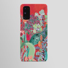 Red floral Jungle Garden Botanical featuring Proteas, Reeds, Eucalyptus, Ferns and Birds of Paradise Android Case