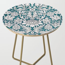 Modern Teal Blue William Morris  Floral Leaves Pattern  Side Table