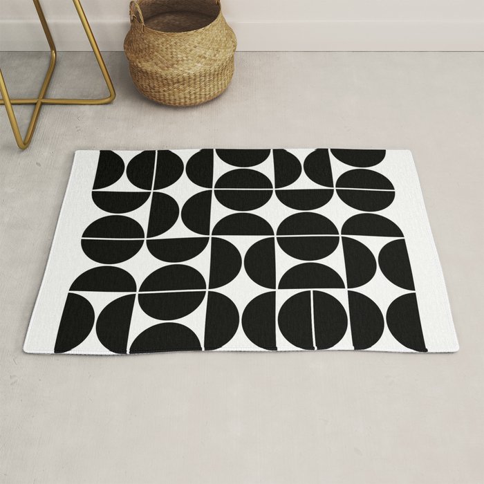 Mid Century Modern Geometric 04 Black Rug by The Old Art Studio Society6