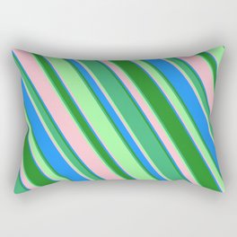 [ Thumbnail: Eye-catching Forest Green, Sea Green, Green, Pink & Blue Colored Lined/Striped Pattern Rectangular Pillow ]