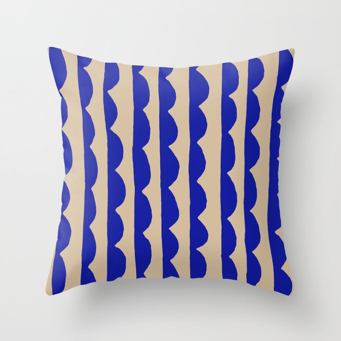 Thin Scalloped Line in ultramarine and tan Throw Pillow