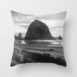 Cannon Beach Sunset - Black and White Nature Photography Throw Pillow