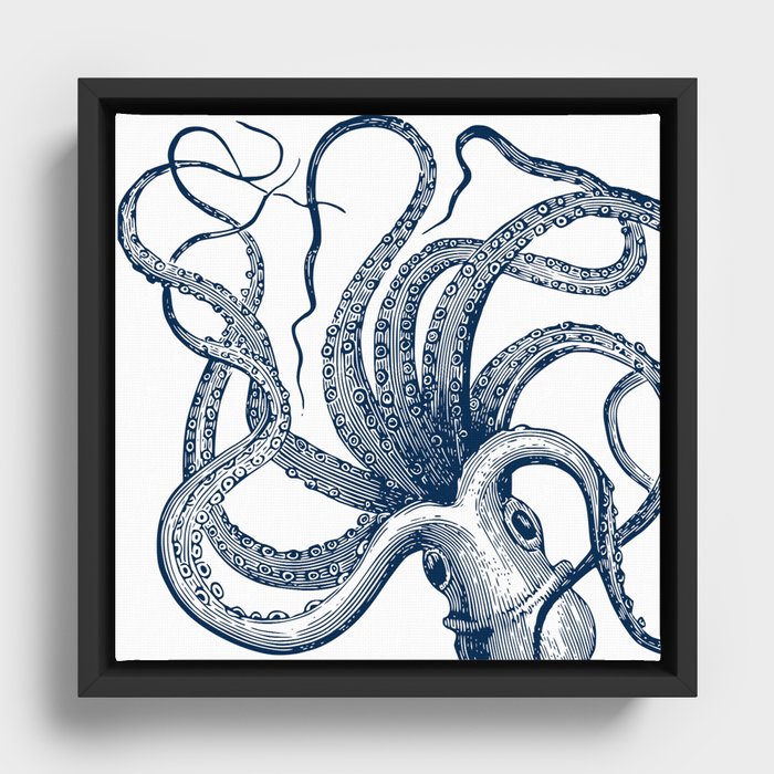 Octopus Navy Framed Canvas